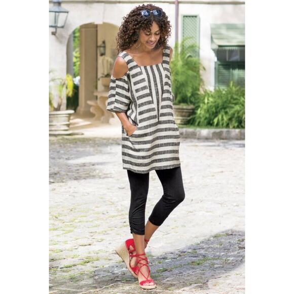 New Soft Surroundings Striped Cold Shoulder Linen Sunset Tunic - Picture 1 of 7